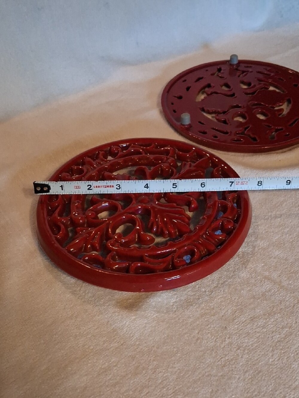 Staub Red Decorative Cast Iron Enameled Trivet Pair - Picture 5 of 5